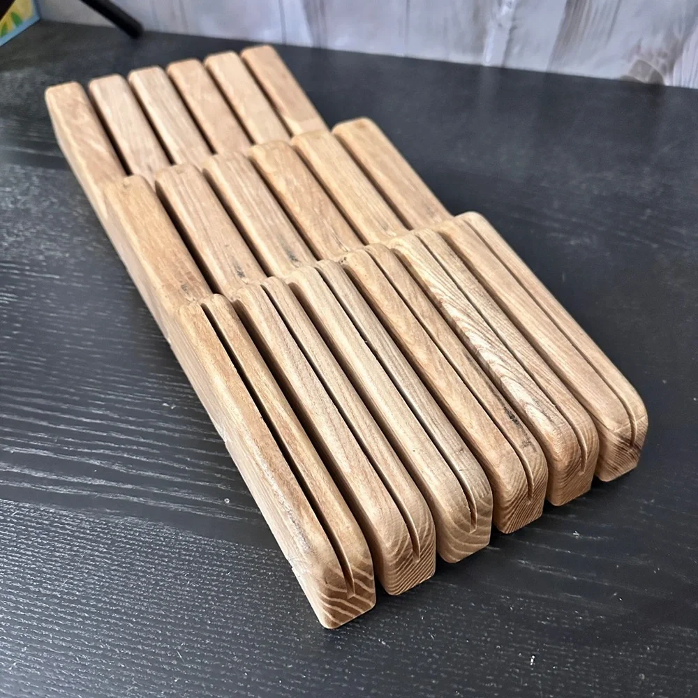 Crate & Barrel 6-Slot In-Drawer Solid Wood Knife Block 548-693